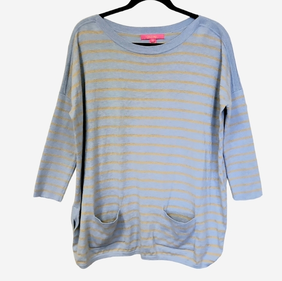 COPY - Lilly Pulitzer Cobo Cool Max knit Sweater Light Blue Gold Stripe size S - Picture 4 of 12